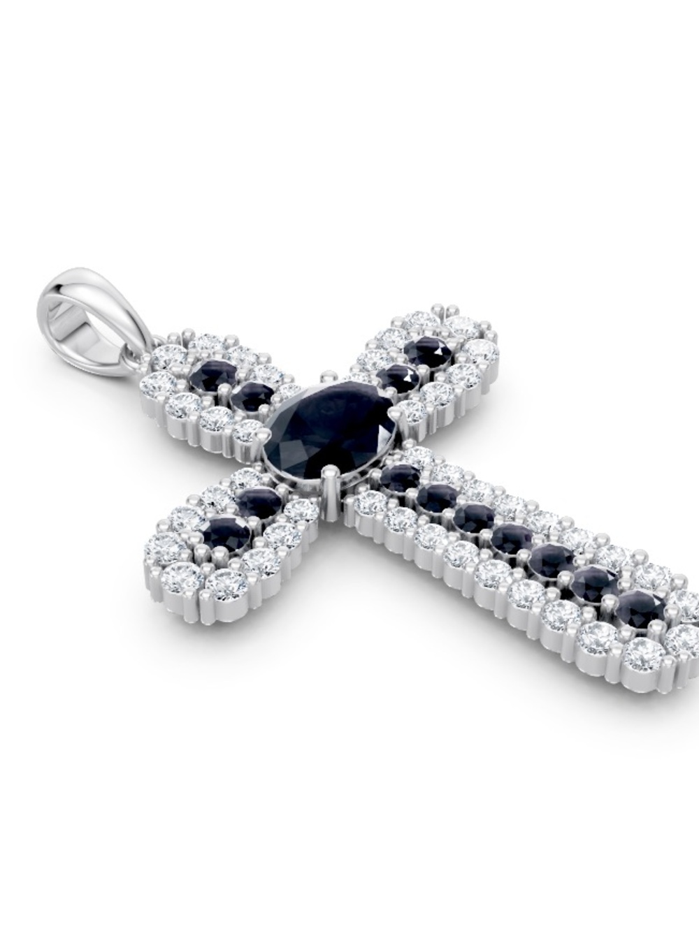 White gold genuine blue Sapphire and Cross Pendant